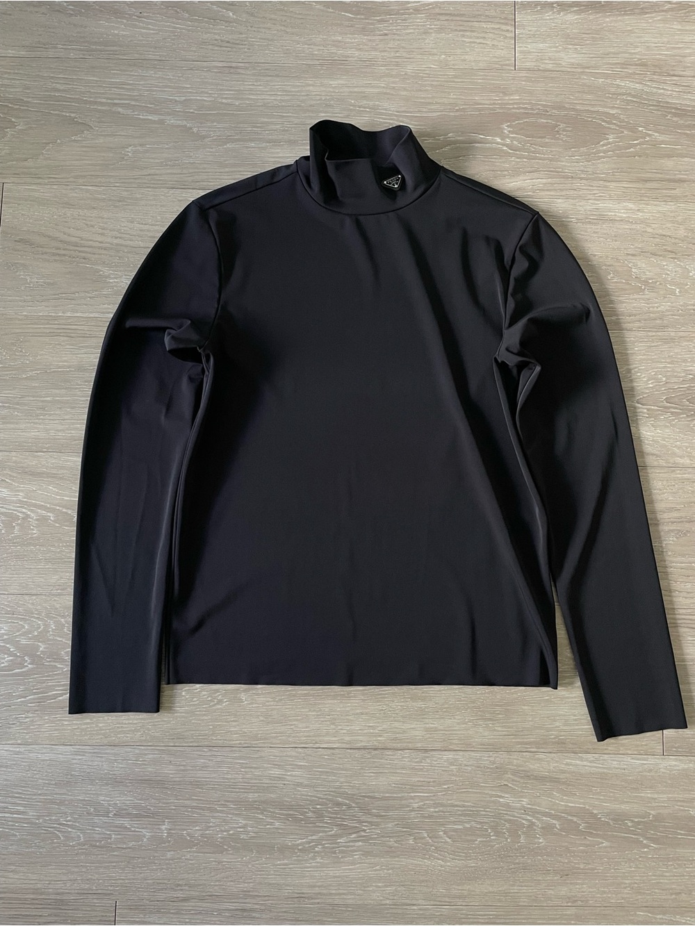 Prada Men's M Black Mock Neck Long Sleeve Polyamide Sweater Logo Made in Italy